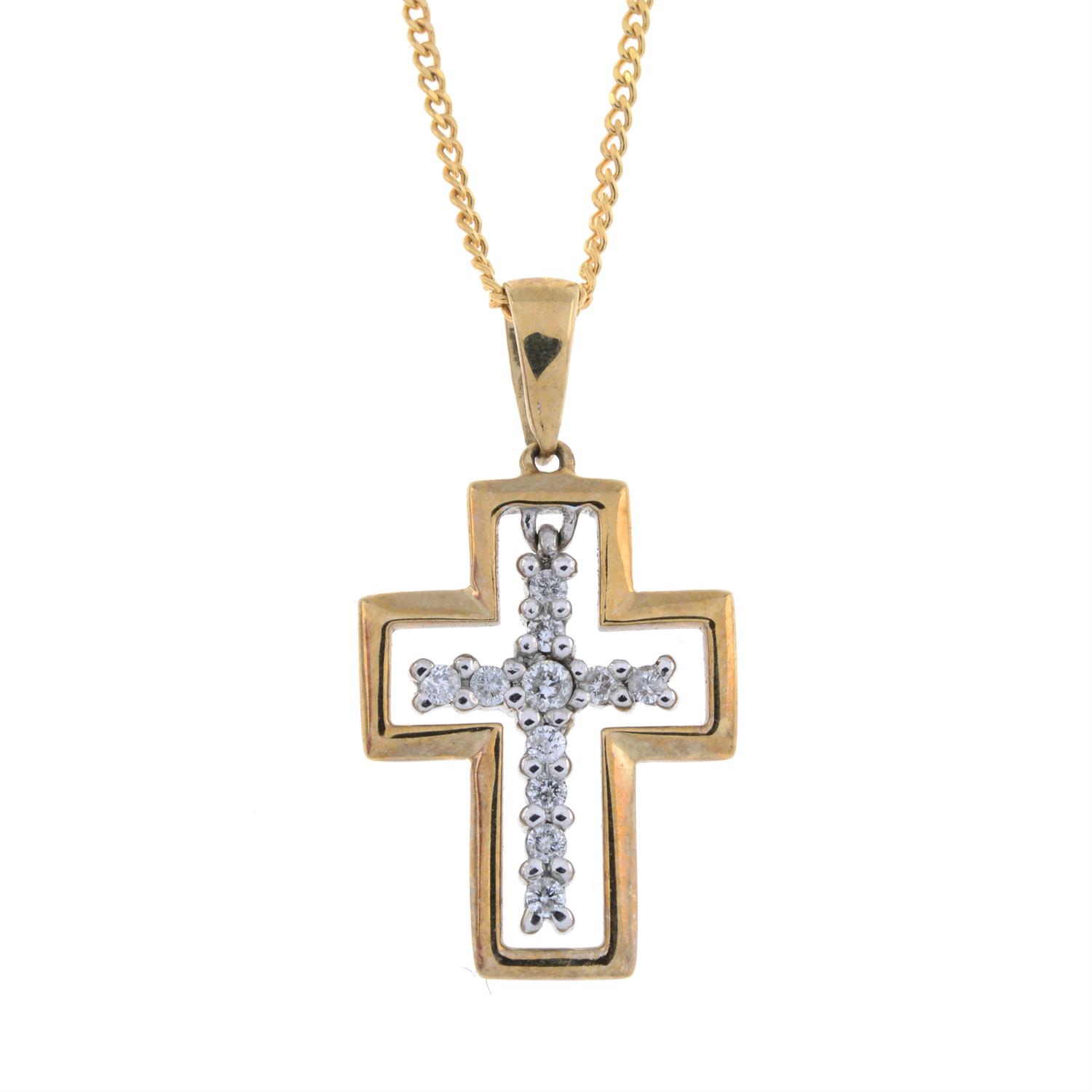 9ct gold diamond cross pendant, with chain