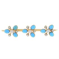 Early 20th century turquoise & pearl bar brooch