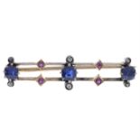 Early 20th century sapphire, diamond & ruby brooch