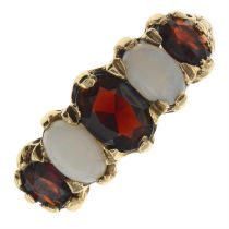 9ct gold garnet & opal five-stone ring