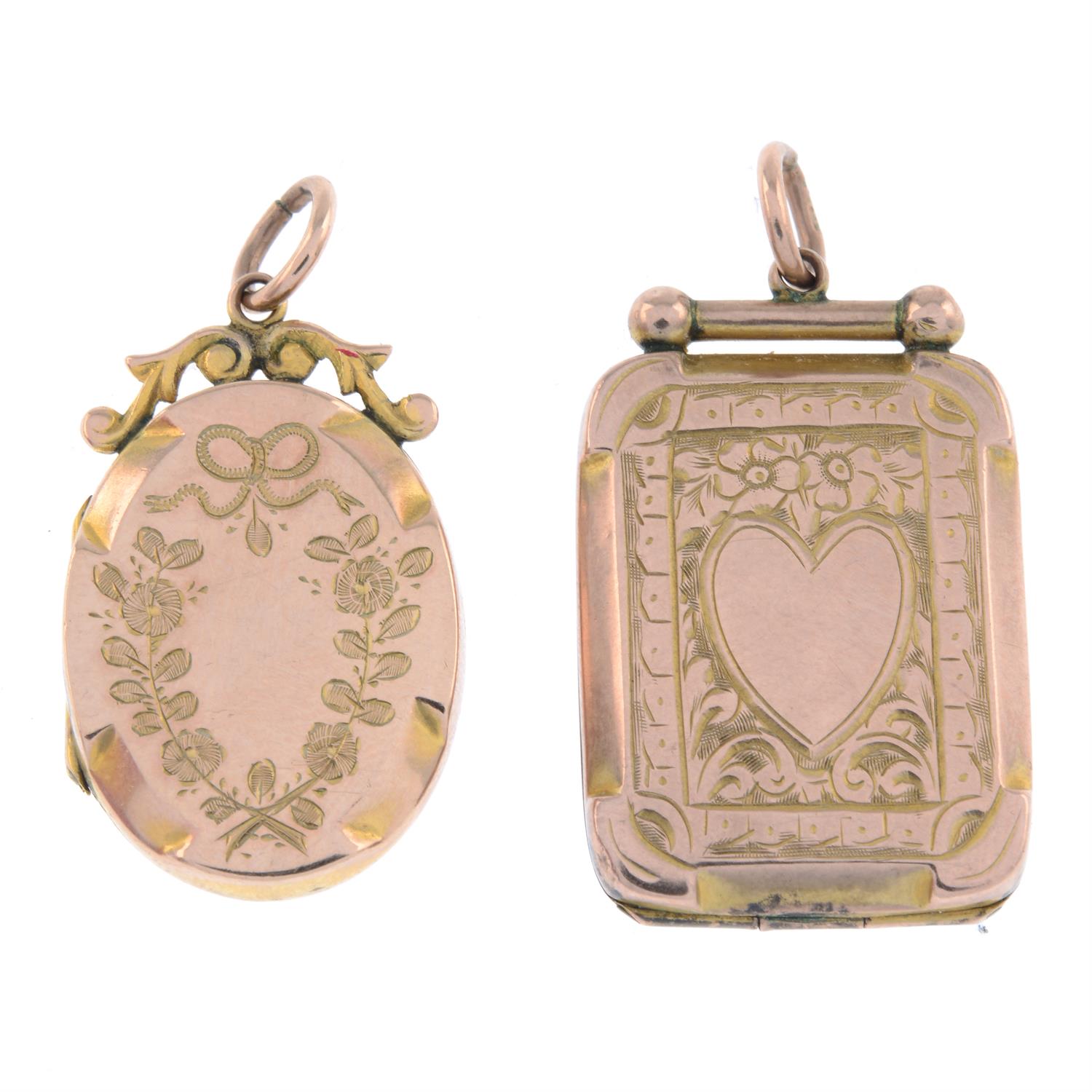 Two early 20th 9ct gold locket pendants