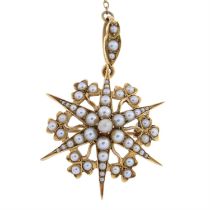 Early 20th gold split pearl pendant/brooch