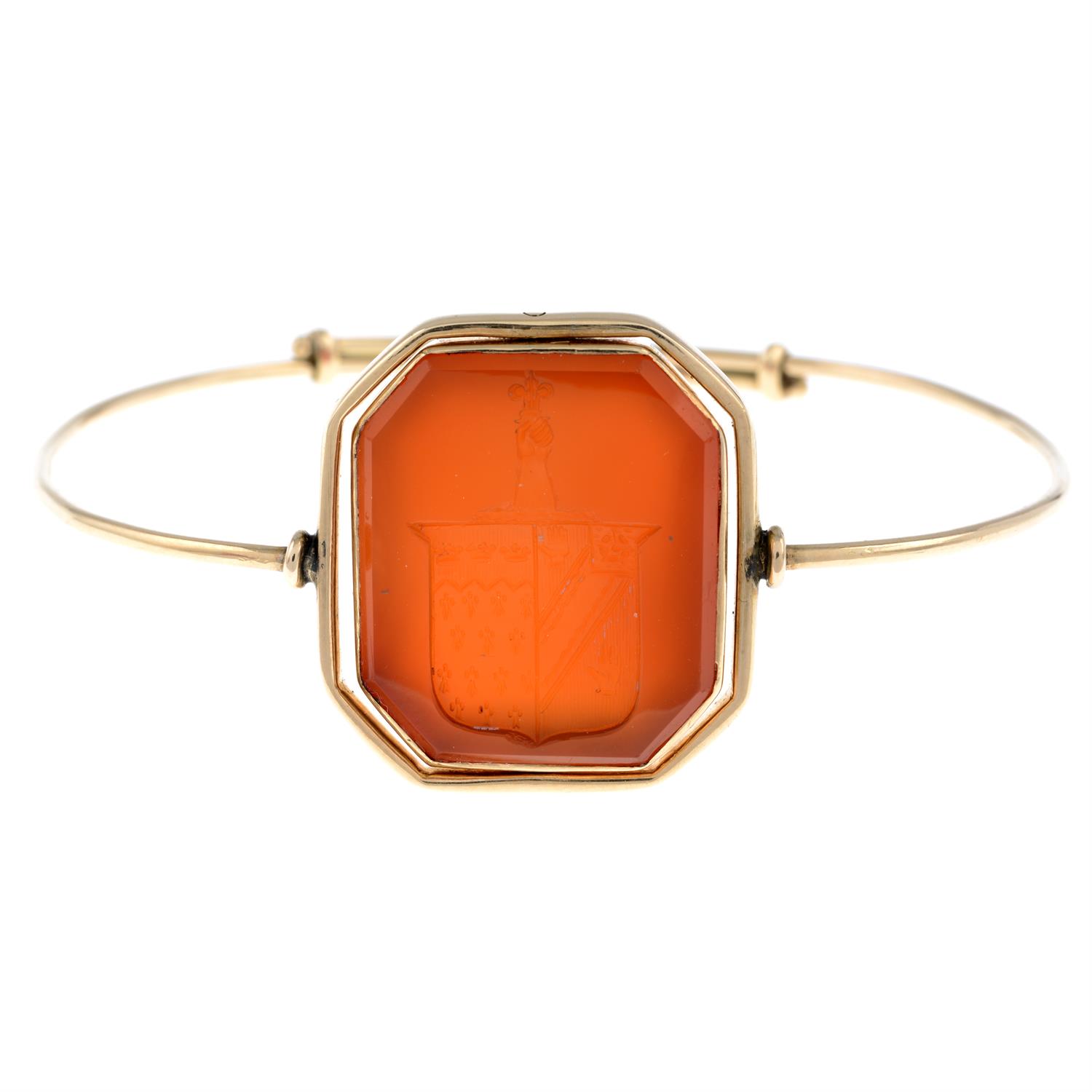 19th century gold reversible carnelian fob bangle