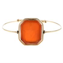 19th century gold reversible carnelian fob bangle