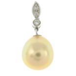 Dyed cultured pearl & diamond pendant