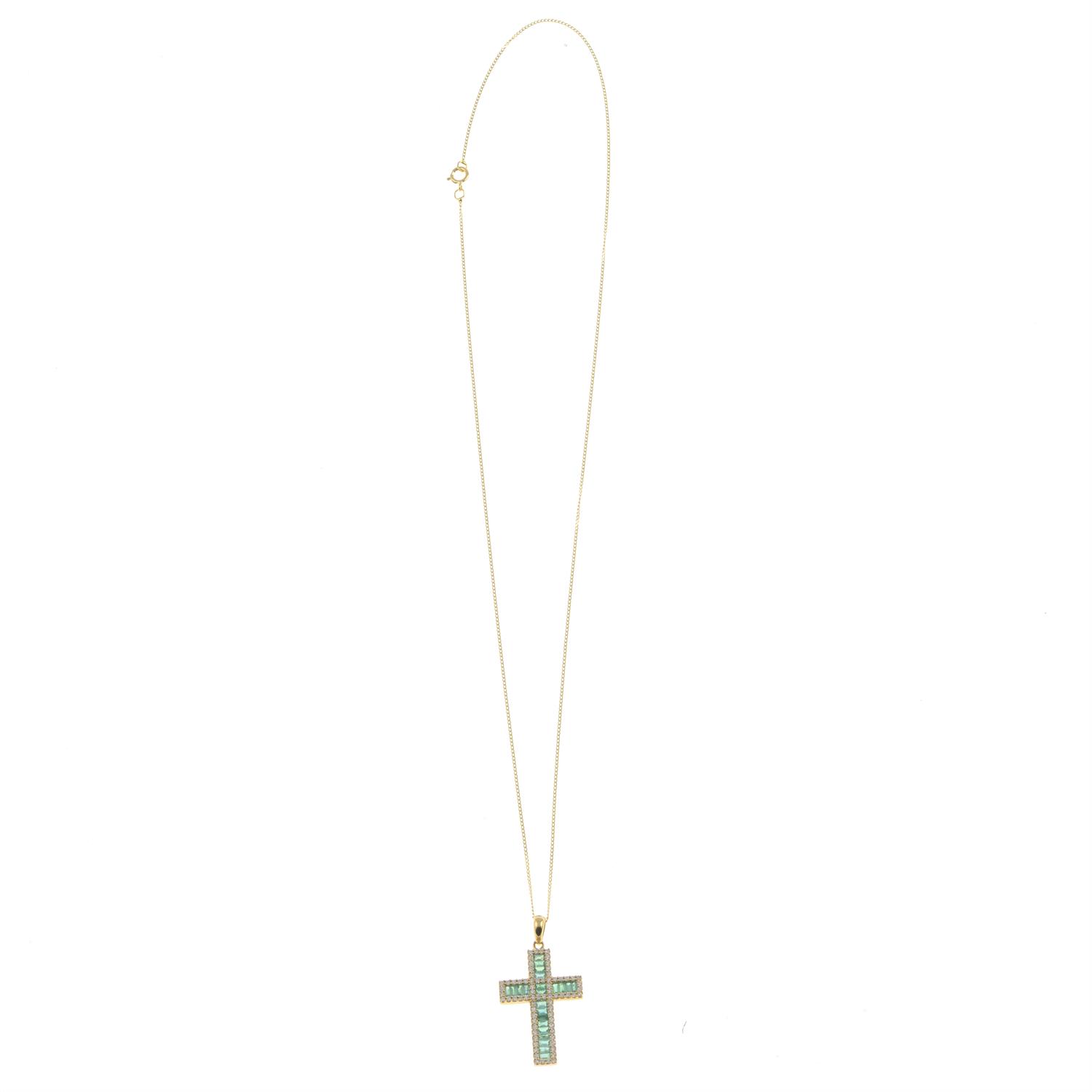 18ct gold emerald & diamond cross pendant, with chain - Image 2 of 2