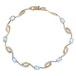 9ct gold diamond & blue topaz bracelet