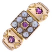 Victorian 15ct gold split pearl & pink sapphire dress ring