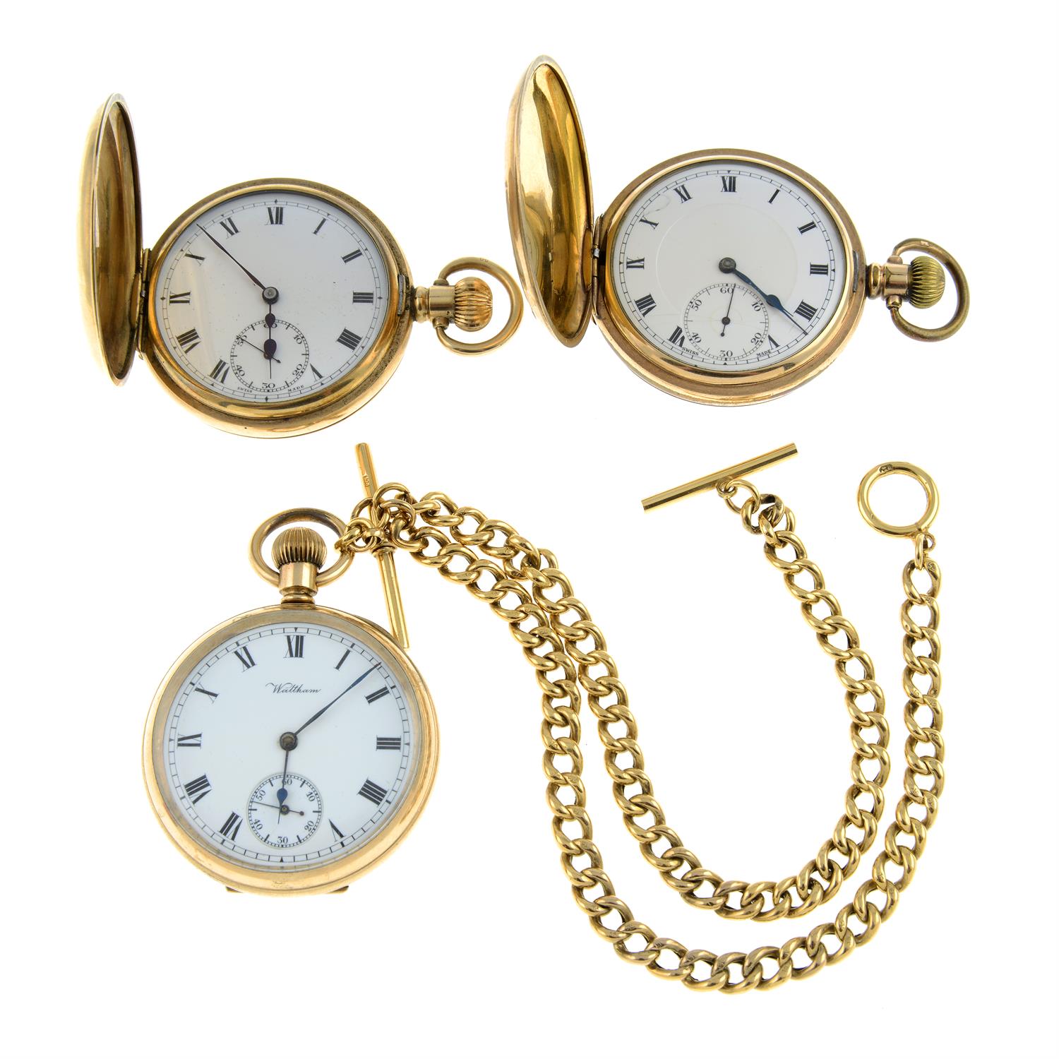 A full hunter pocket watch by Rolex (51mm) with two pocket watches.