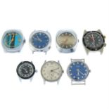 A group of seven watches.
