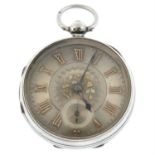 An open face pocket watch (58mm) with silver chain and fob