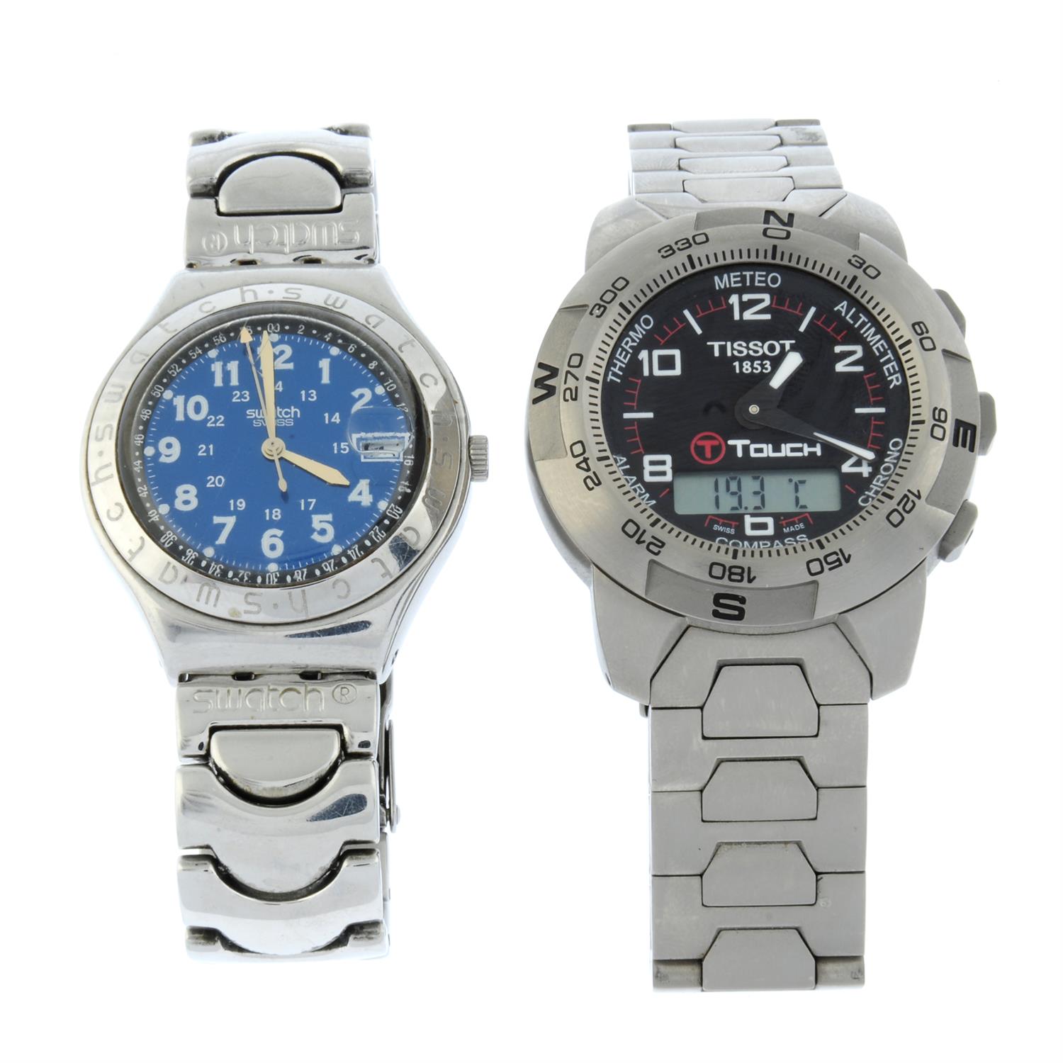 Tissot - a T-Touch watch (42mm) with a Swatch watch.