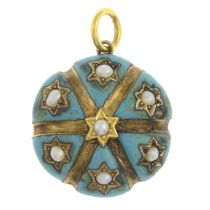 Victorian split pearl & enamel mourning pendant