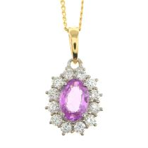 18ct gold pink sapphire & diamond pendant, with chain