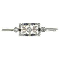 Mid 20th century diamond & sapphire brooch