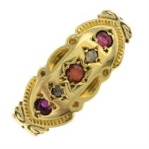 15ct gold red stone & diamond ring