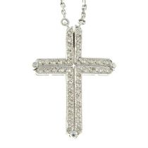 Diamond metamorphic cross pendant, on chain