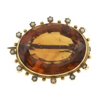 Early 20th gold citrine & pearl brooch