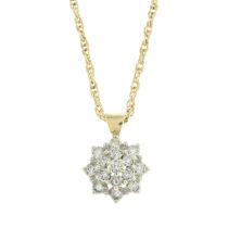 Diamond cluster pendant, on chain