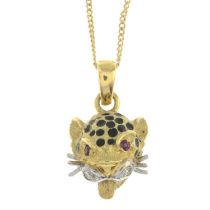 Gem & enamel pendant, 18ct gold chain