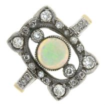 Mid 20th 18ct gold opal & diamond ring