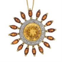 9ct gold citrine & diamond cluster necklace