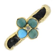 Victorian gold turquoise & diamond memorial ring, with woven hair band