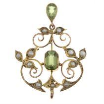 Edwardian peridot & split pearl pendant, AF