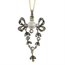 Cultured pearl & diamond pendant & chain