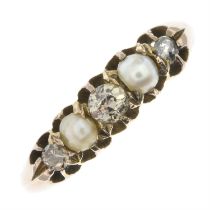 Split pearl & diamond five-stone ring