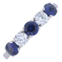 Gold synthetic sapphire & diamond five-stone ring