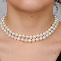 Cultured pearl two-row necklace and bracelet