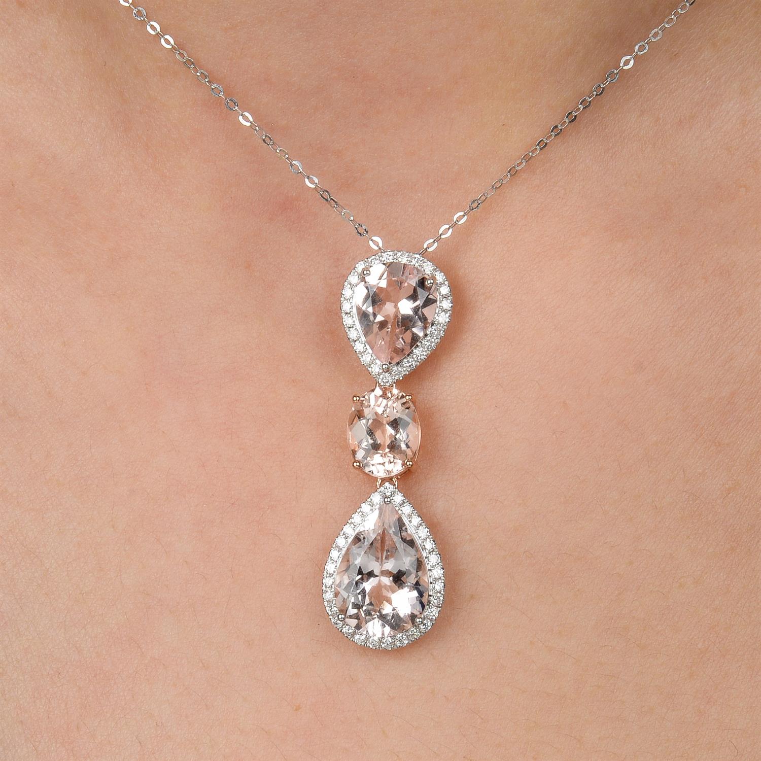 Morganite and diamond pendant, with chain