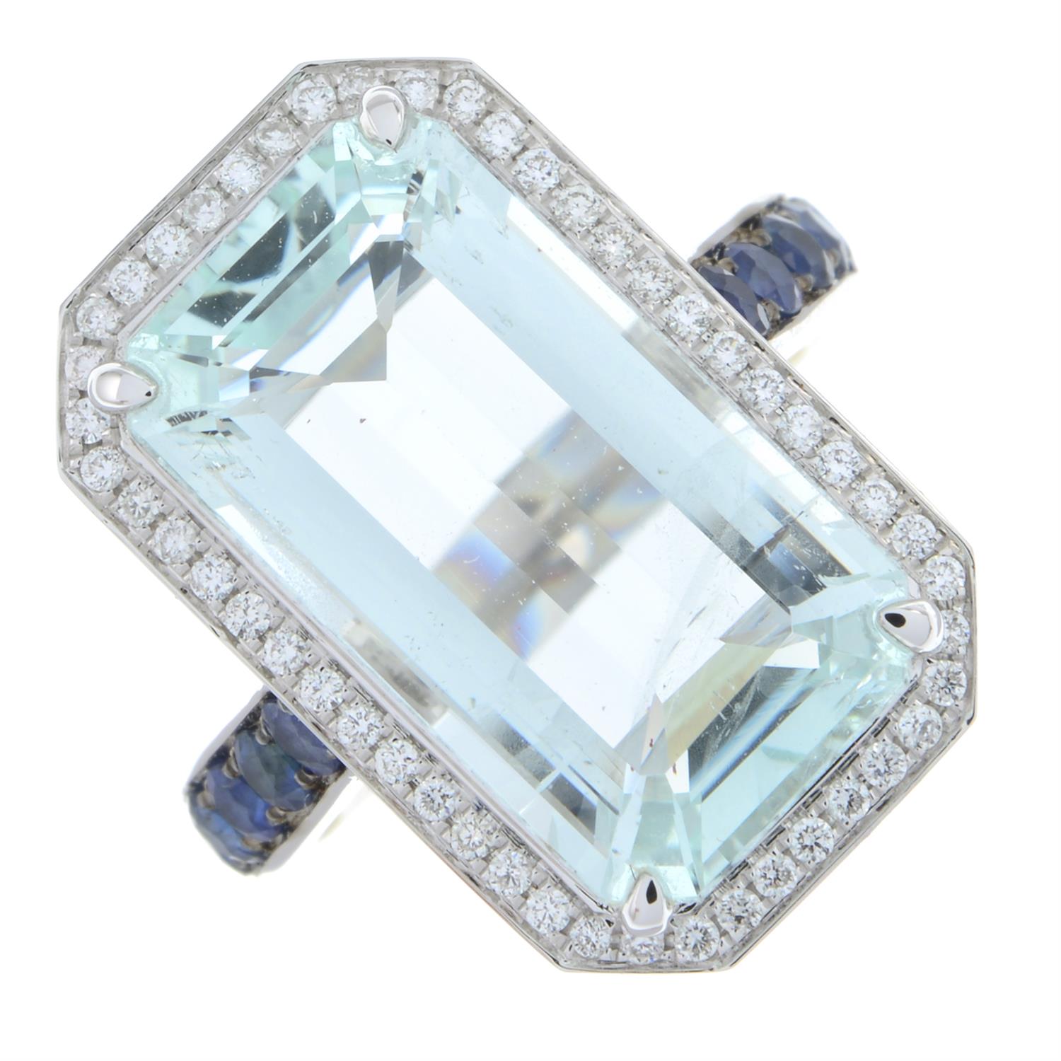 Aquamarine, diamond and sapphire ring - Image 2 of 6