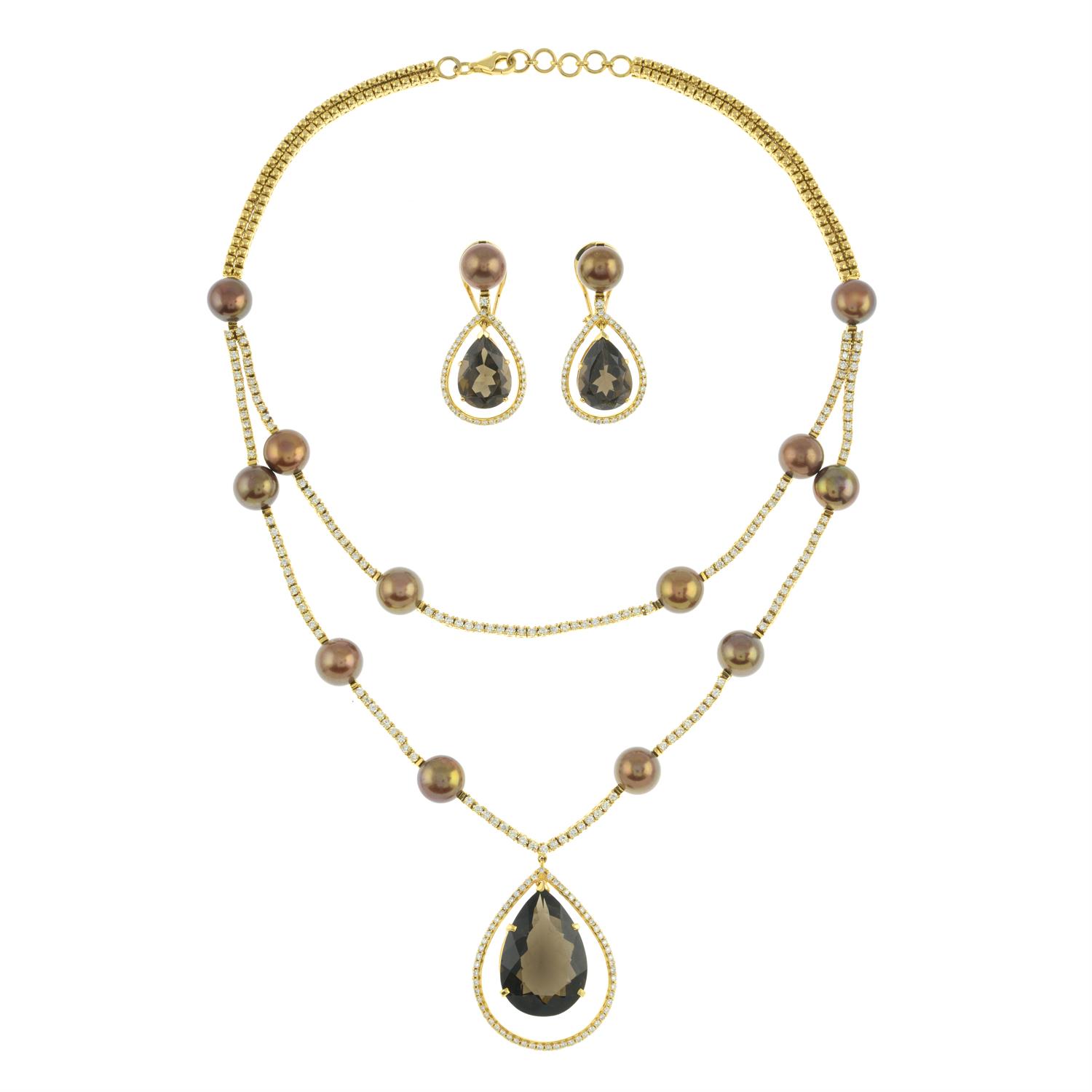 Diamond and gem necklace, with matching earrings - Image 2 of 8