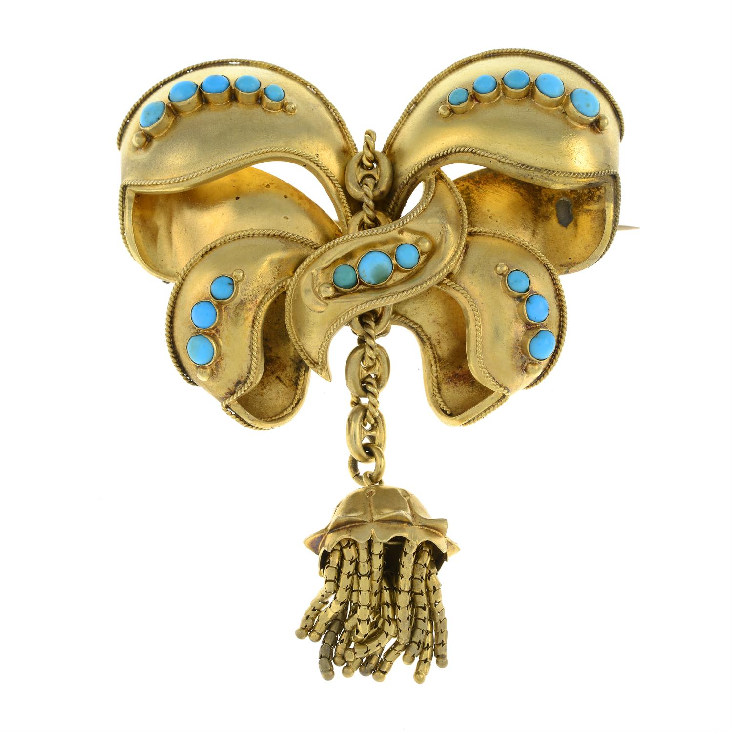 Victorian gold turquoise bow brooch - Image 2 of 6