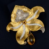 Diamond and citrine floral clip