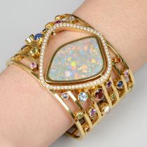 Reversible opal, diamond and gem bangle