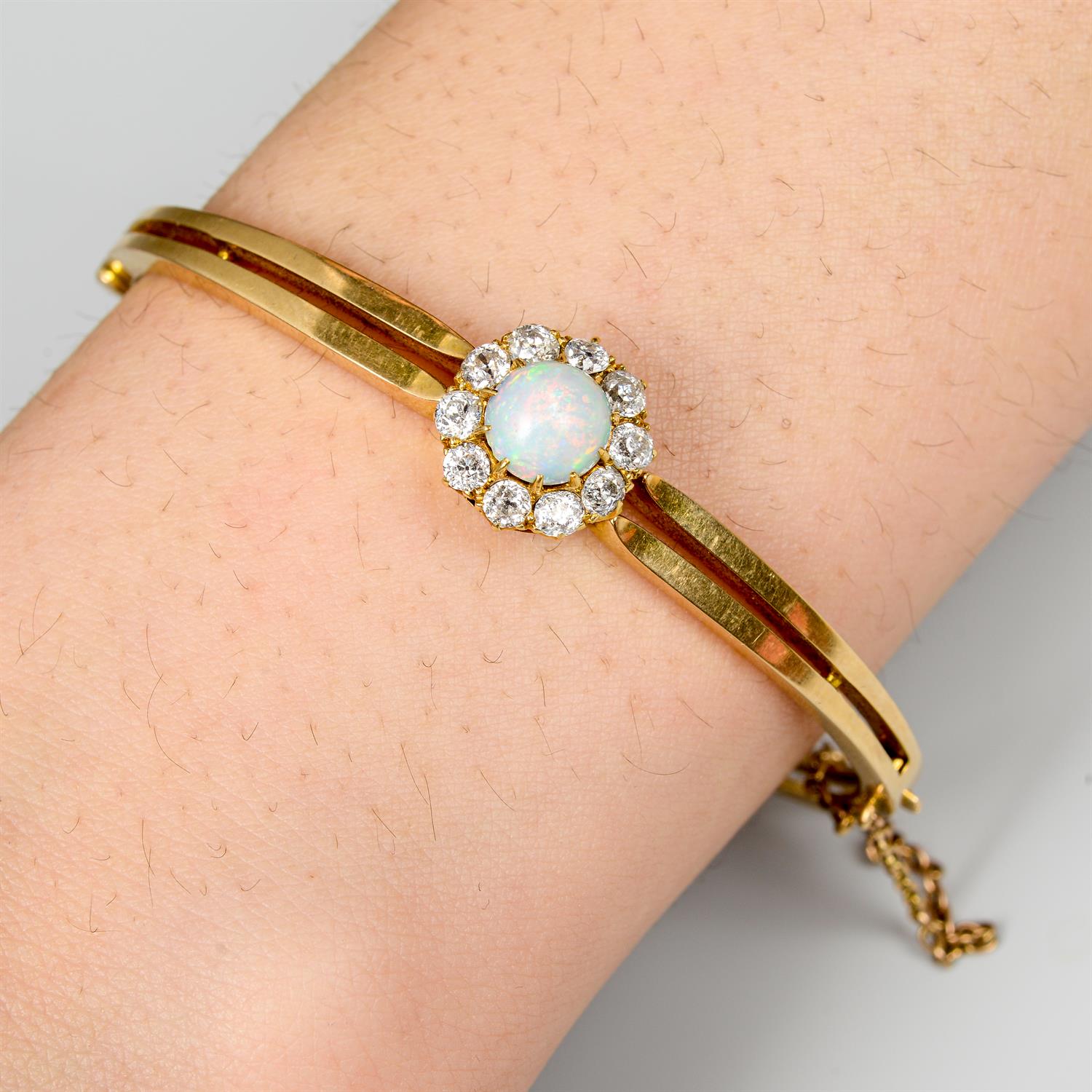 Victorian gold opal and diamond bangle/brooch