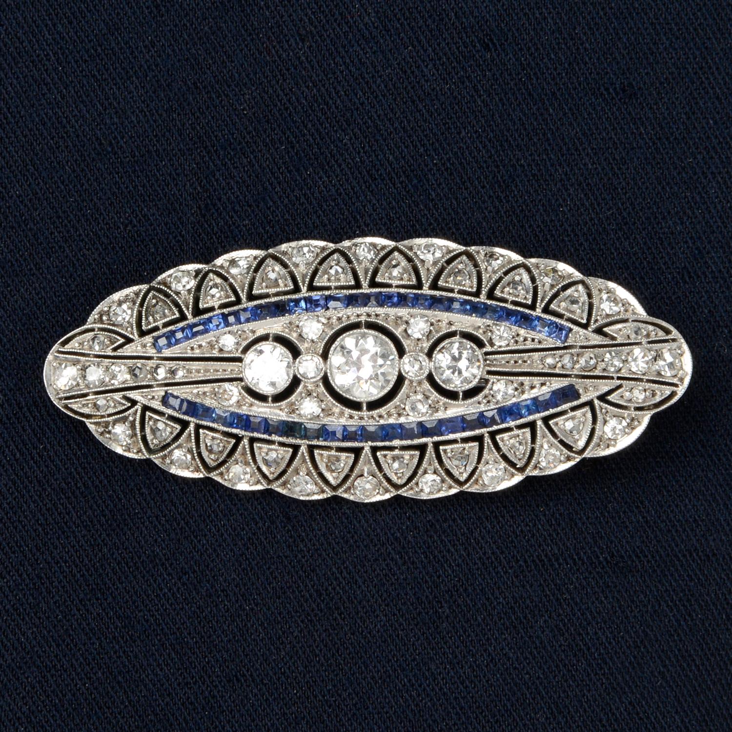 Mid 20th century diamond and sapphire brooch