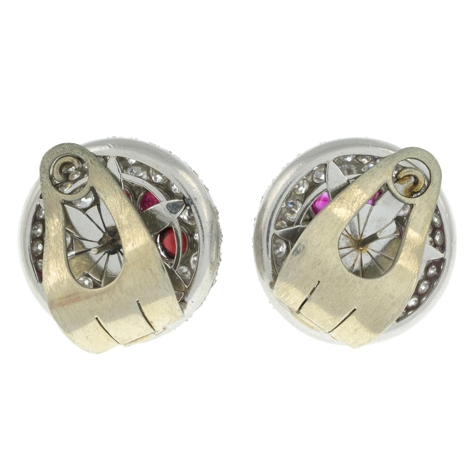 Platinum diamond, ruby and garnet earrings - Image 3 of 4