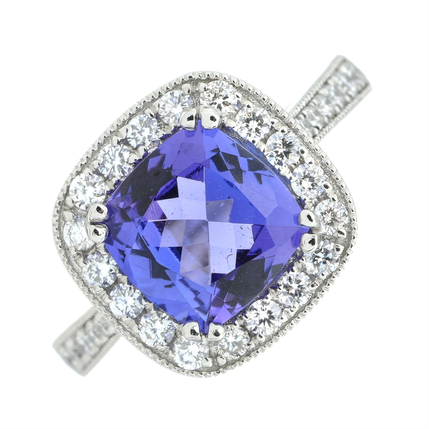 Platinum tanzanite and diamond ring - Bild 2 aus 5