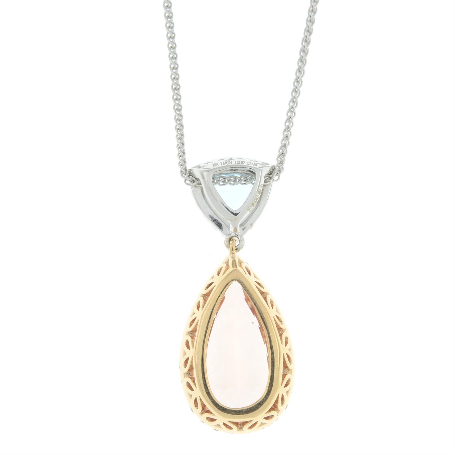 18ct gold morganite, aquamarine and diamond pendant - Image 4 of 6