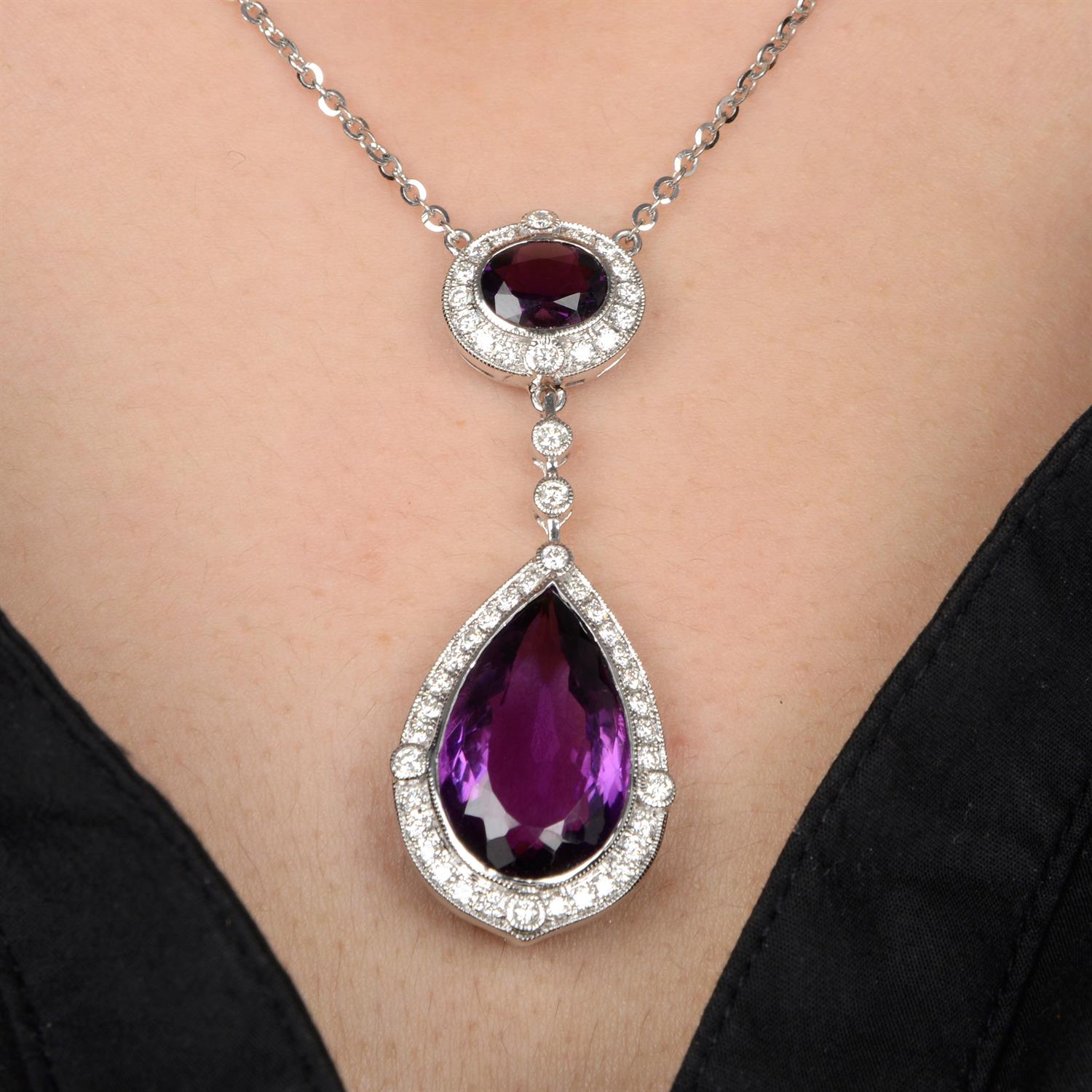 Amethyst and diamond pendant