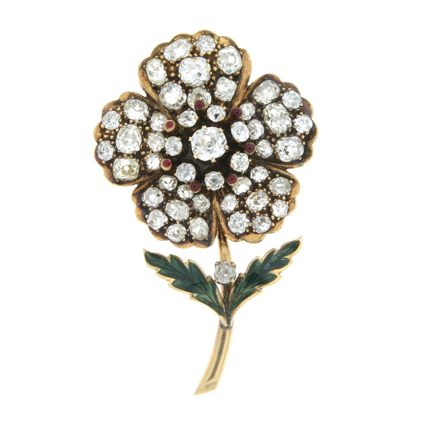 Late 19th century old-cut diamond and enamel floral brooch - Image 2 of 5