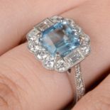 Platinum aquamarine and diamond ring