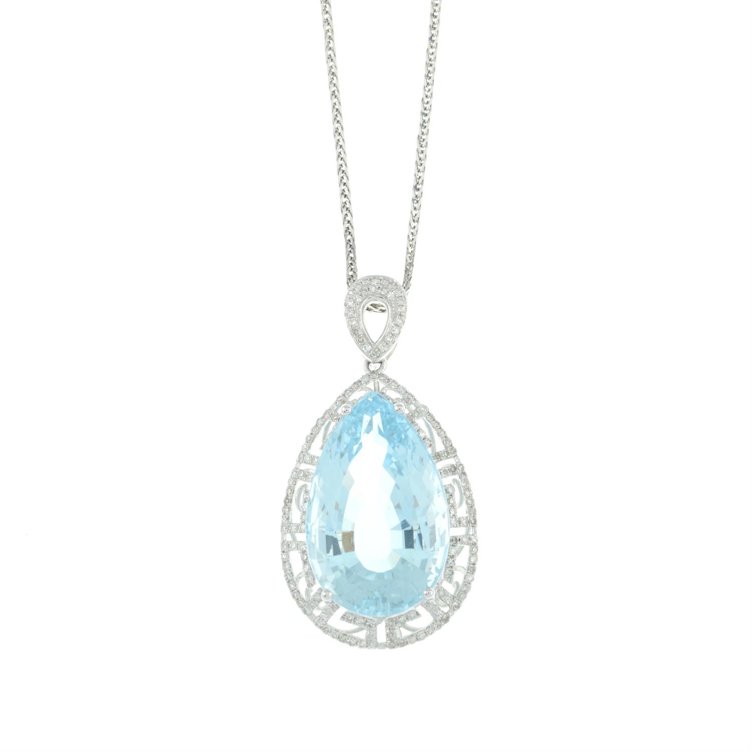 Aquamarine and diamond pendant, with chain - Bild 3 aus 6