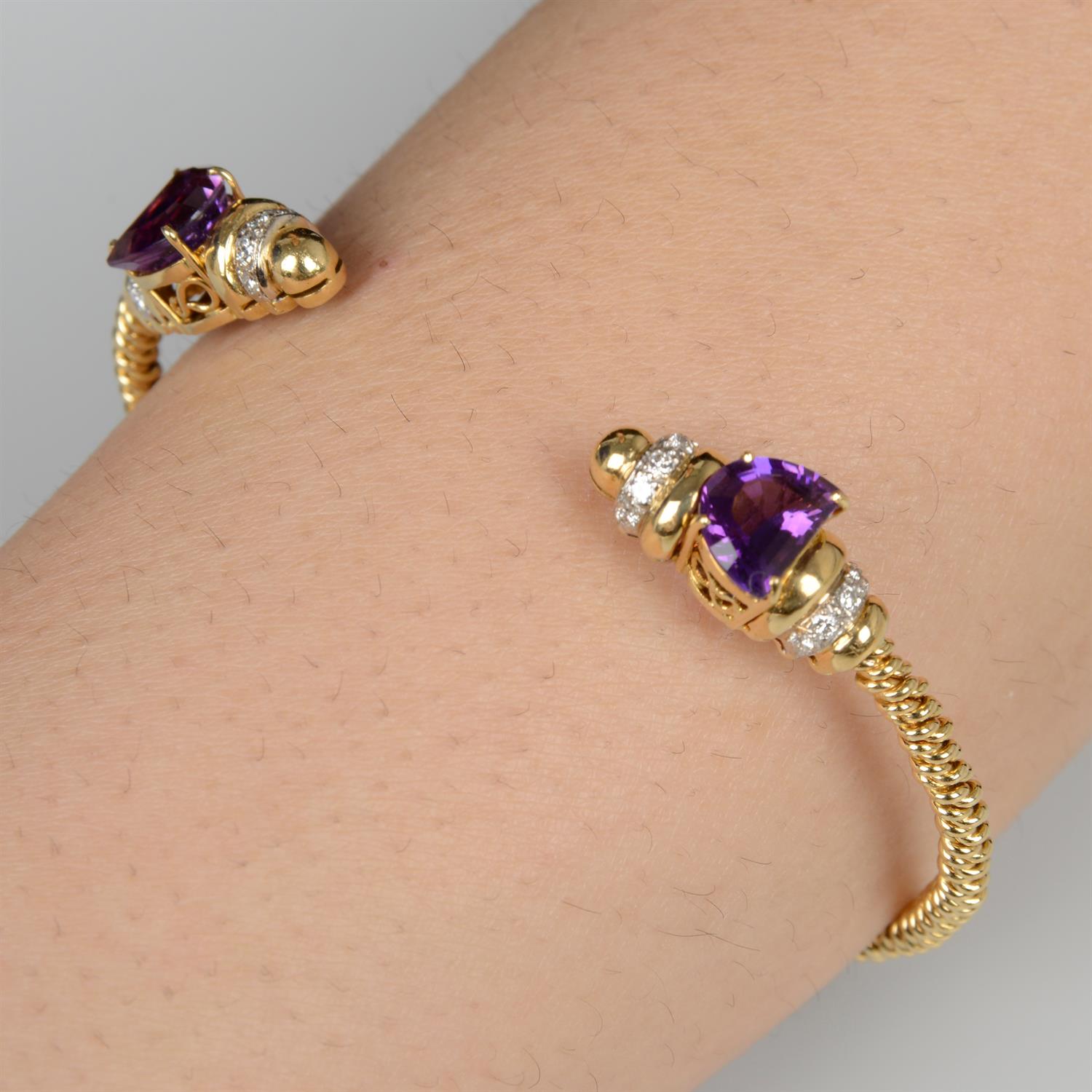 18ct gold amethyst and diamond bangle