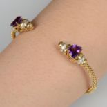 18ct gold amethyst and diamond bangle