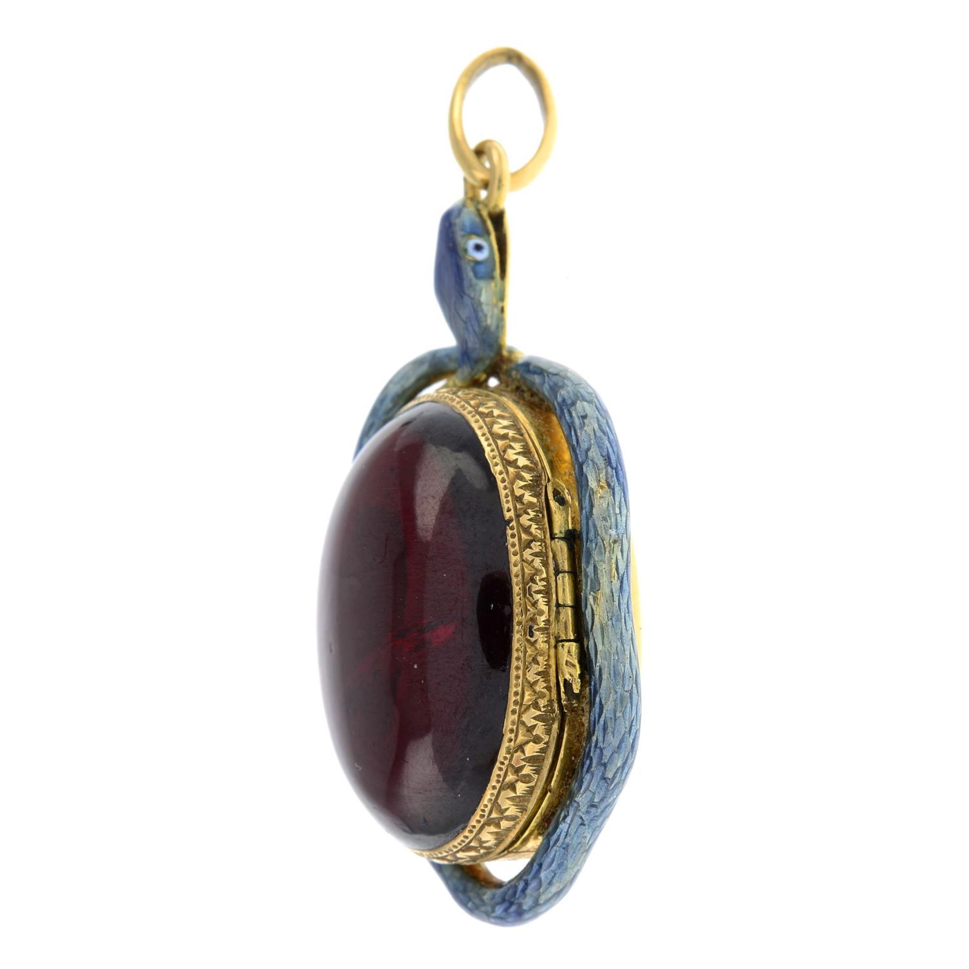 19th century 18ct gold garnet and enamel snake locket - Image 4 of 6